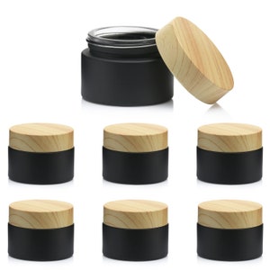 6 Pack 1oz (30ml) Black Frosted Cosmetic Glass Jars with Plastic Cap Lids Small Travel Size Sample Containers, for DIY Lip Balm, Face Cream