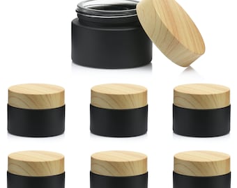 6 Pack 1oz (30ml) Black Frosted Cosmetic Glass Jars with Plastic Cap Lids Small Travel Size Sample Containers, for DIY Lip Balm, Face Cream