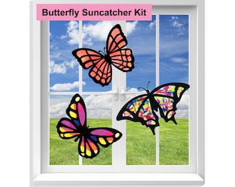 Butterfly Suncatcher Craft Kit: Tissue Paper Stained Glass Window Art, Kids Crafts for Classroom, Birthday Party