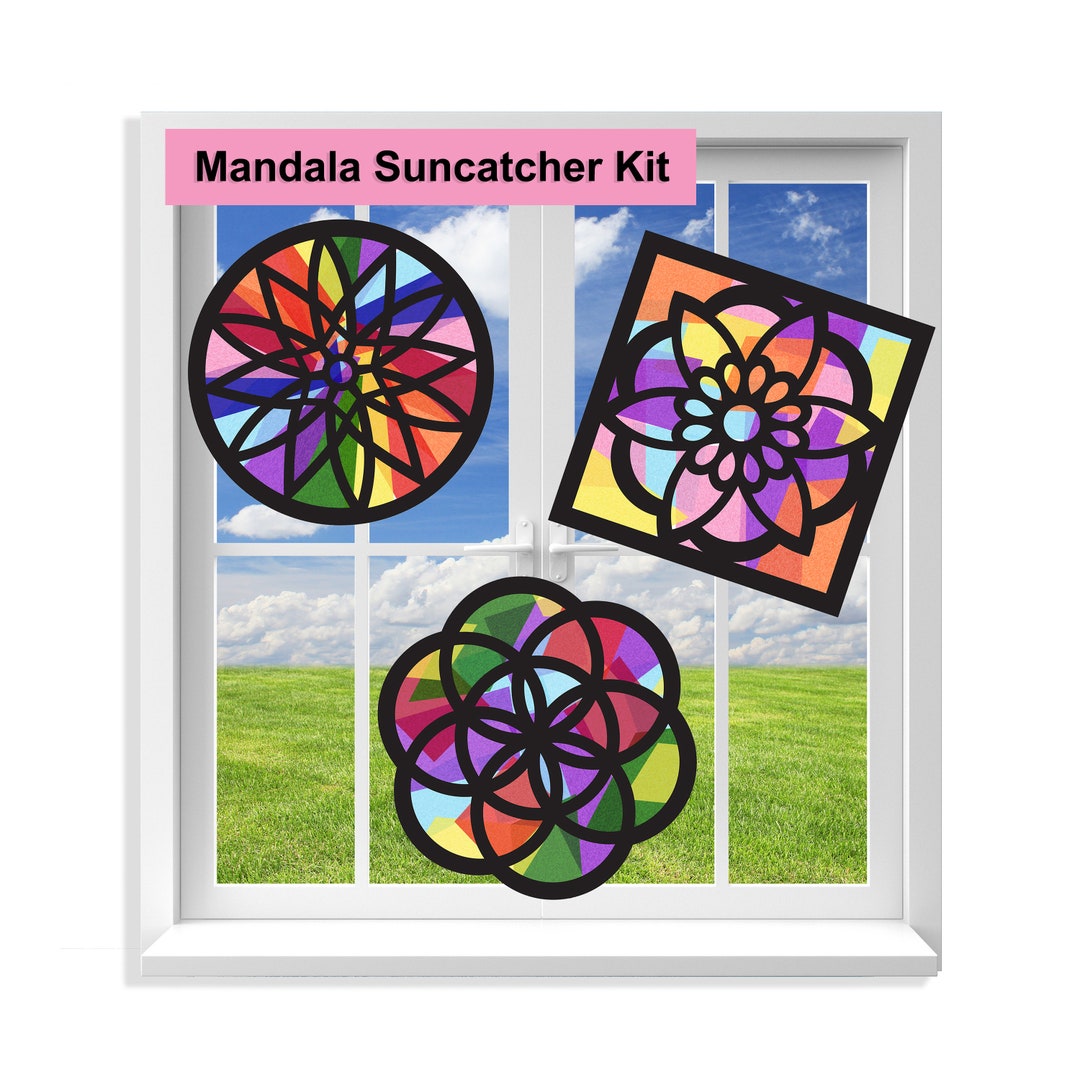 Mandala Suncatcher Craft 3 Sets 9 Cutouts W Tissue Paper Stained Glass