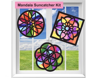Mandala Suncatcher Craft Kit: Tissue Paper Stained Glass Window Art, Kids Crafts for Classroom, Birthday Party