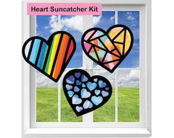 Valentine Heart Suncatcher Craft Kit: Tissue Paper Stained Glass Window Art, Kids Crafts for Classroom, Birthday Party