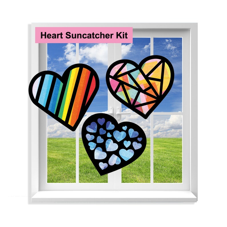 Valentine Heart Suncatcher Kit 3 Set of Stained Glass Paper Etsy