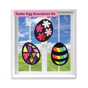 Easter Egg Suncatcher Craft Kit: Tissue Paper Stained Glass Window Art, Kids Crafts for Classroom, Birthday Party