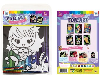 Baker Ross – Lot De 10 Foil Art Images – Kits Coloriage à Gratter Brillant – Licorne, Dinosaure, Pirate…