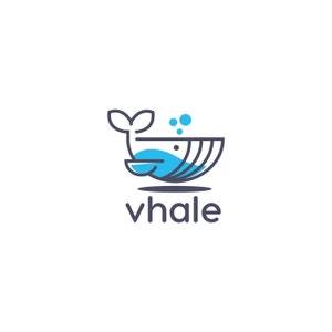 May include: A blue and gray line art logo of a whale with a tail fin and bubbles. The word "vhale" is written below the whale.