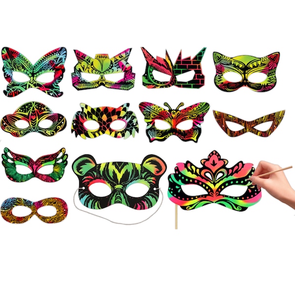 24 Sets Rainbow Scratch Art Superhero Masks, Dress Up Costumes, Classroom Arts & Crafts, Fun Drawings, Travel Toy, Party Favors for Kids