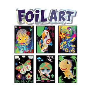 Foil Art Craft Kit 6 Pack Sticker Picture Peel and Paste Sparkly Foil Art, Classroom Arts and Crafts, Great Travel Toys, Kids Party Favors