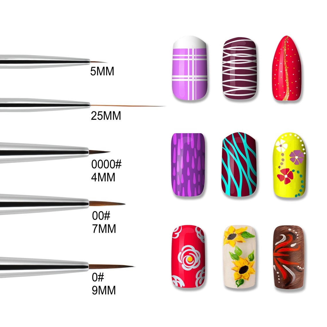 5pcs Nail Art Brush Set With Liners and Striping Brushes for - Etsy