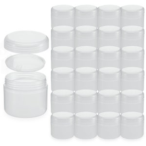 24 Pack White Translucent Cosmetic Plastic Jars w Lids n Sealing Discs Small Travel Size Sample Cream Container 1oz (30ml) or 0.7oz (20ml)