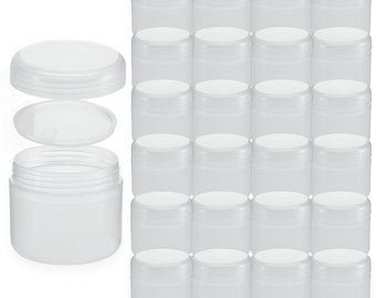 24 Pack White Translucent Cosmetic Plastic Jars w Lids n Sealing Discs Small Travel Size Sample Cream Container 1oz (30ml) or 0.7oz (20ml)