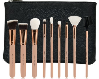 9pcs Makeup Brushes, Vegan Cruelty-Free Synthetic Bristles for Foundation Blending Face Powder Blush Contour Eyeshadow with Travel Pouch Bag