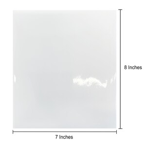 May include: A white, rectangular sheet of paper measuring 8 inches by 7 inches.