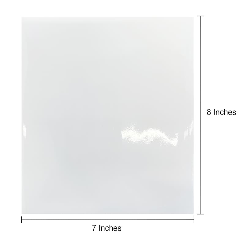May include: A white, rectangular sheet of paper measuring 8 inches by 7 inches.