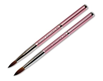 2 Pieces Kolinsky Sable Round Acrylic Nail Art Brush Set, Manicure Detail Painting Nail Art Pen (Size 8, 12)