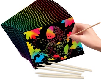 30 Sheet Scratch Art Rainbow Paper Scratchboard, Classroom Art & Craft, Creative Drawing, Doodling, Writing, Travel Toy, Party Favor for Kid
