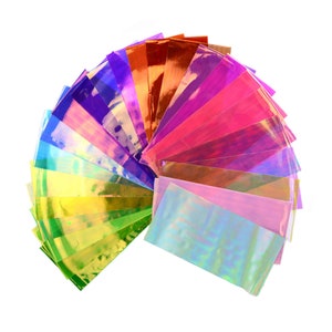 24pcs Mixed Color Nail Art Holographic Shattered Broken-Glass Reflective Mirror Shard Effect Rainbow Thin Iridescent Cellophane Films Foils