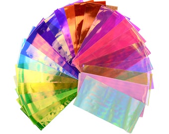 24pcs Mixed Color Nail Art Holographic Shattered Broken-Glass Reflective Mirror Shard Effect Rainbow Thin Iridescent Cellophane Films Foils