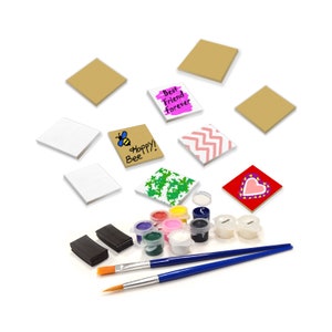 10 Set of Paint Your Own Magnetic Fiberboard Tile Art, for Fridge and School Locker Decor, Classroom Arts & Crafts, Party Favors for Kids
