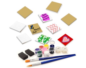10 Set of Paint Your Own Magnetic Fiberboard Tile Art, for Fridge and School Locker Decor, Classroom Arts & Crafts, Party Favors for Kids