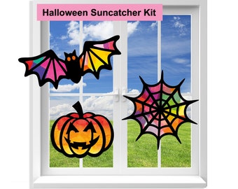 Halloween Suncatcher Craft Kit: Tissue Paper Stained Glass Window Art, Kids Crafts for Classroom, Birthday Party