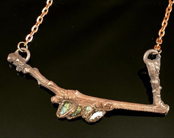 Copper Twig with Distressed Teal Malachite Stones