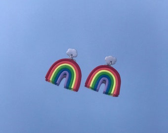 Cloud with Rainbow Clay earrings