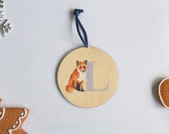 Fox Wooden letter Christmas Decoration / Bauble / First Bauble / Family Bauble