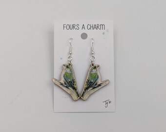 Surgical Steel and laser cut light weight Greenfinch earrings / wildlife jewellery / unusual / original / unique/ finch / bird earrings