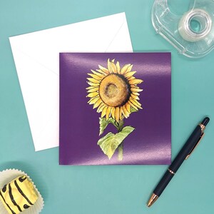 Carte de voeux vierge tournesol à l'aquarelle originale « Solidarité »
