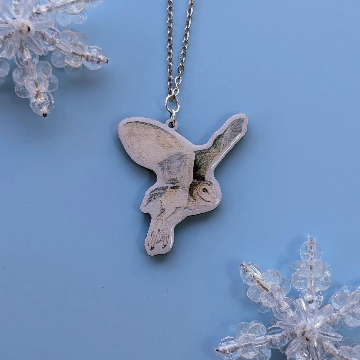 Barn Owl Silver Plated Laser Cut Necklace