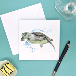Turtle Blank Greetings Card Featuring ''Mabouche'' Original Watercolour of a sea turtle.