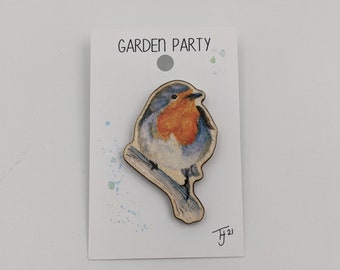 Wooden fridge Magnet Robin / wildlife Art / unusual / original / unique/ Garden / featuring "Garden Party" bird / refrigerator magnet