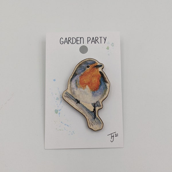 Wooden fridge Magnet Robin / wildlife Art / unusual / original / unique/ Garden / featuring "Garden Party" bird / refrigerator magnet