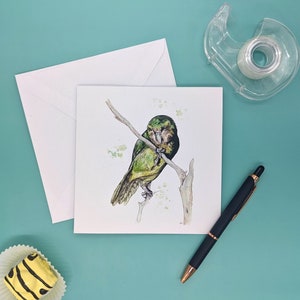 Neuseeland Kakapo Papageien Grußkarte mit ''Whetu'' Original Aquarell