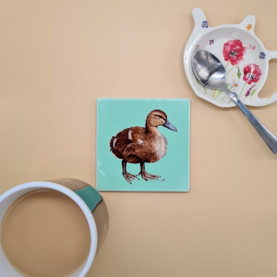 Beautiful Mallard Duckling Art Ceramic Coaster / Wildlife / Woodland / Animal Lovers / Single / Set of 2 / Set of 4 / Lady / Original Art