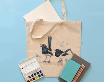 100 % recycled Cotton Tote Bag of British Magpies / wildlife bag / unusual / unique/ bird bag/ Shopping bag