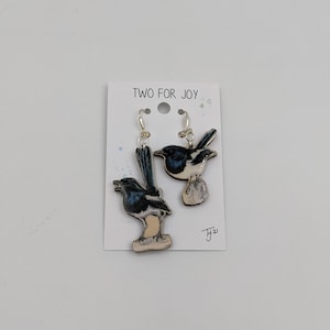 Silver plated British Magpie earrings / wildlife / unusual / unique/ bird / dangle earrings