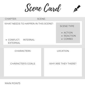 ON SALE! Novel Writing Scene Card | NanoWriMo Worksheet | Nanowrimo Printable | Digital Print