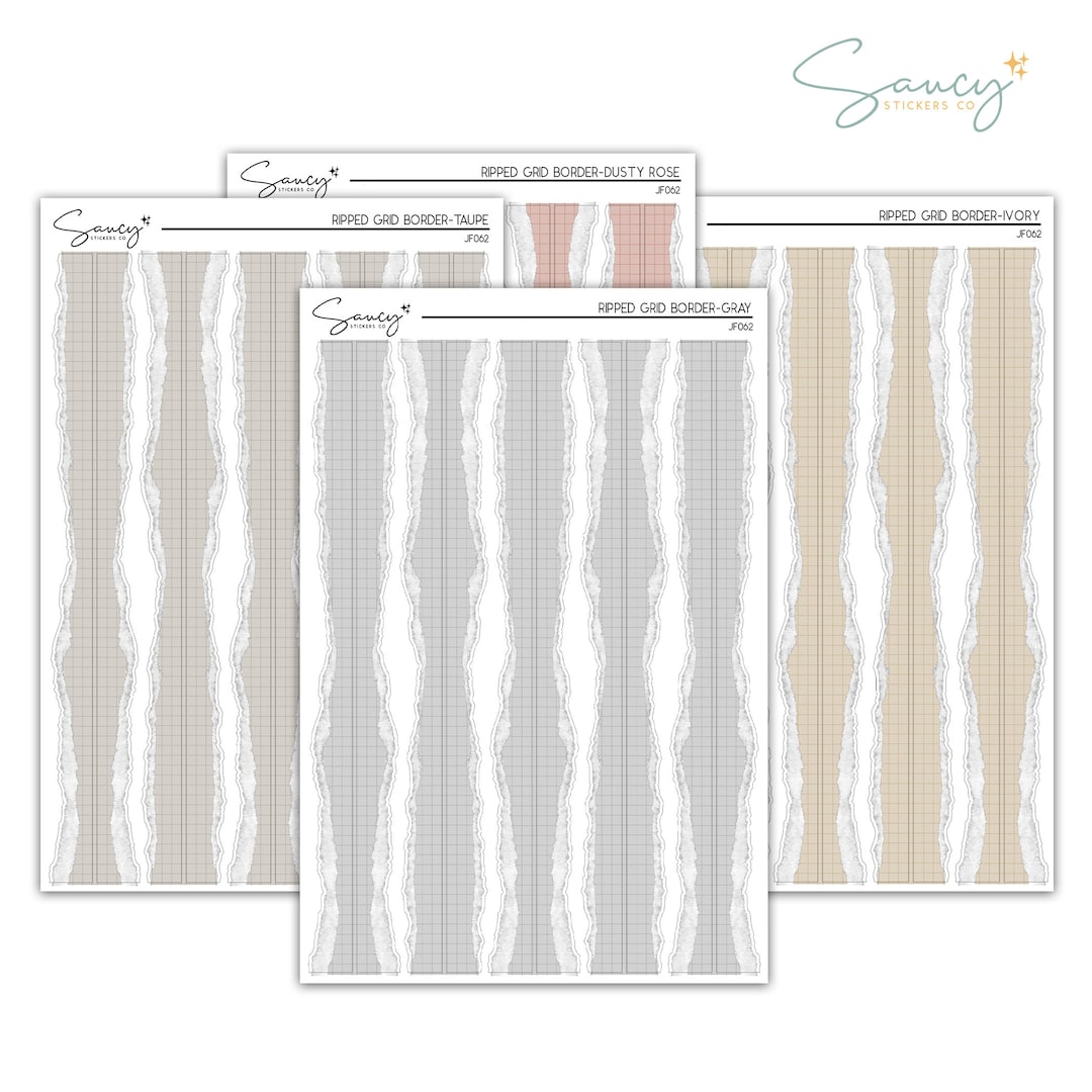 Ripped Grid Border | Journaling | Sticker Kit | Bullet Journal Stickers ...