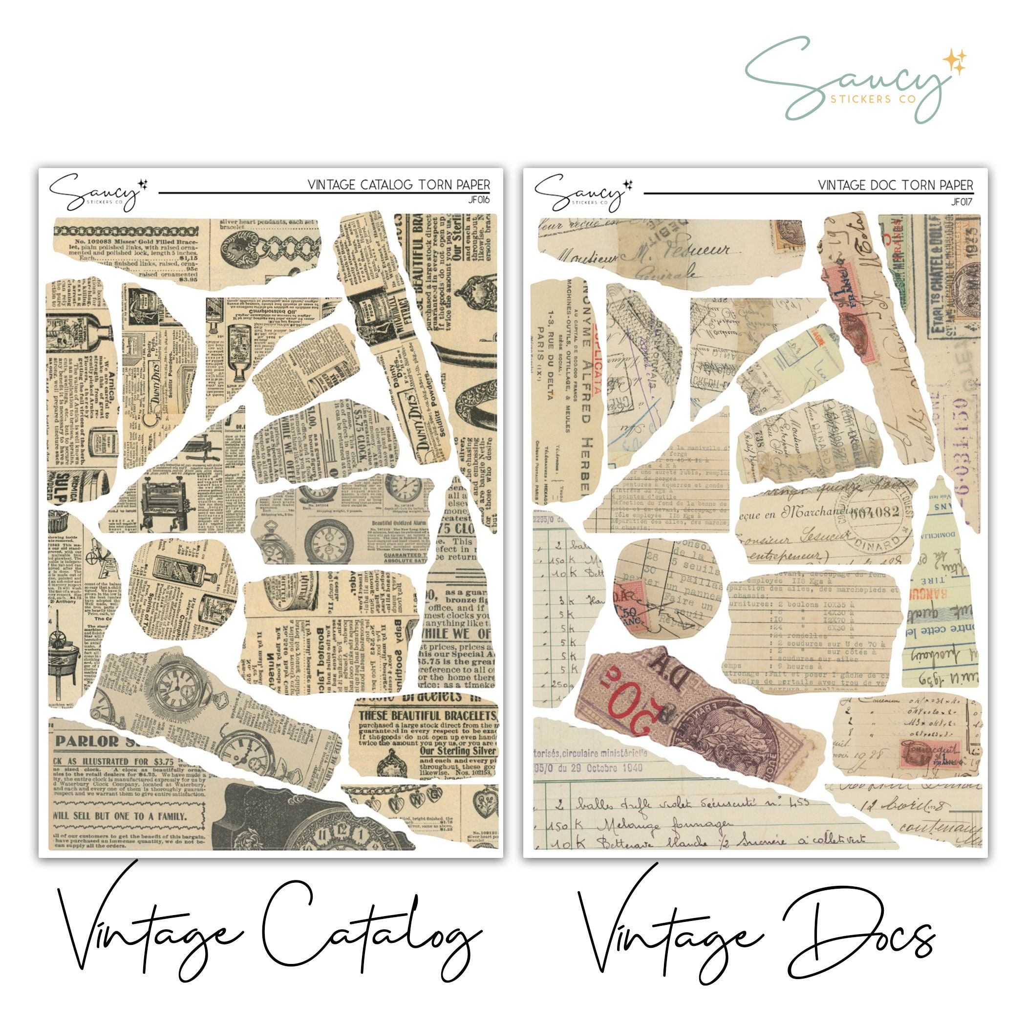 Torn Paper Stickers: Vintage Ephemera for Journaling & Planners - Etsy
