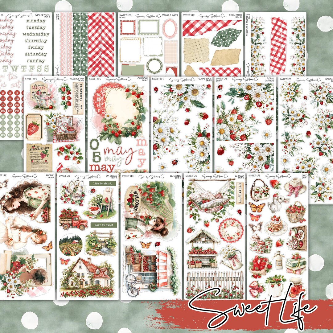 Sweet Life Strawberry Deco Stickers, Journal Stickers, Planner Sticker ...