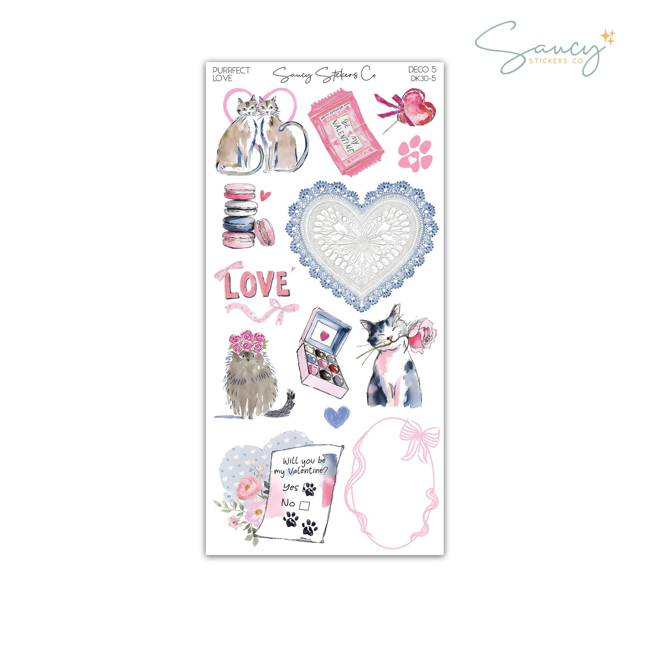 Purrrfect Sticker Purrfect Love Cat Decorative Stickers for Journals, Planners, Junk ...