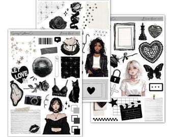 Black Heart Journal Stickers for Journals, Planners, Junk Journals, Aesthetic Stickers, Scrapbooking, Cute stickers for journals