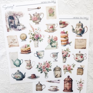 Vintage Tea Time Stickers | Journaling | Sticker Kit | Bullet Journal Stickers | Journal Stickers | Planner  Stickers | Journal Kit | Bujo