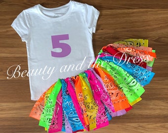Birthday outfit, birthday tutu, bandana tutu, bandana skirt, custom birthday shirt, cowgirl birthday, rainbow birthday, unicorn birthday,