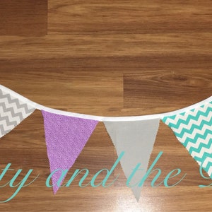 Bunting banner, flag banner, purple banner, teal banner, princess banner, mermaid banner, loft banner, high chair banner, wall banner,prop