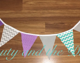 Bunting banner, flag banner, purple banner, teal banner, frozen banner, mermaid banner, loft banner, high chair banner, wall banner,prop