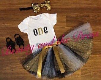 First birthday tutu, first birthday set, golden birthday tutu, golden birthday set, birthday tutu, glitter tutu set, holiday tutu set, one,