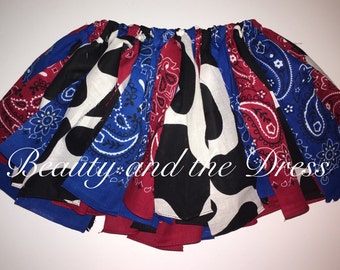 Cowgirl bandana tutu skirt, red, blue and cow print bandanas, farm theme tutu, halloween costume, 2t ready to ship